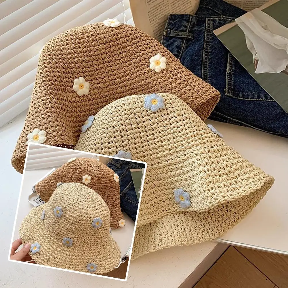 Sun Hats for Women Summer Straw Crochet Bucket Hat Women\'s Foldable Panama Cap UV Sun Cap Fishing Hat Vacation Beach Hat