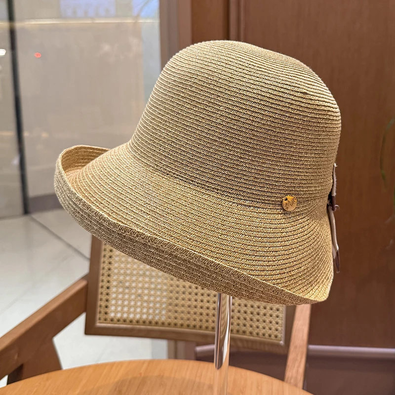 女性用サンハット-バタフライノット-ビーチ-旅行-漁師-レトロ-スイート-エレガント-アウトドア-クールキャップ-麦わら帽子-春夏シーズン