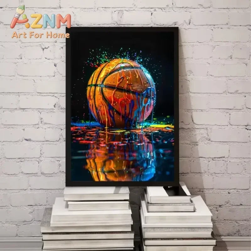 AZNM Sports Ball Canvas Wall Art Basketball Football Baseball Color Splash Lightning Effect Art Print Unframed Canvas Poster for