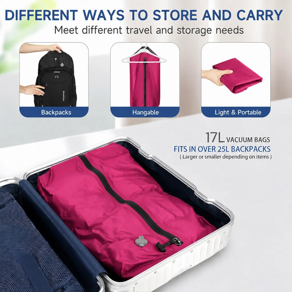 Vacuum Storage Bags Packing Cube IP67 Waterproof PU Polyester 17L Soft Portable White Black Pink Travel Bag Pump Sold Separately