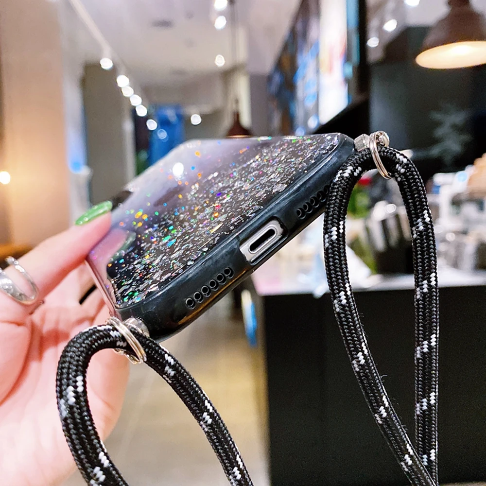 Bling Glitter Strap Cord Chain Necklace Crossbody Case For iPhone 13 12 Mini 11 Pro XS Max X XR 6 6S 7 8 Plus SE 2 Lanyard Cover