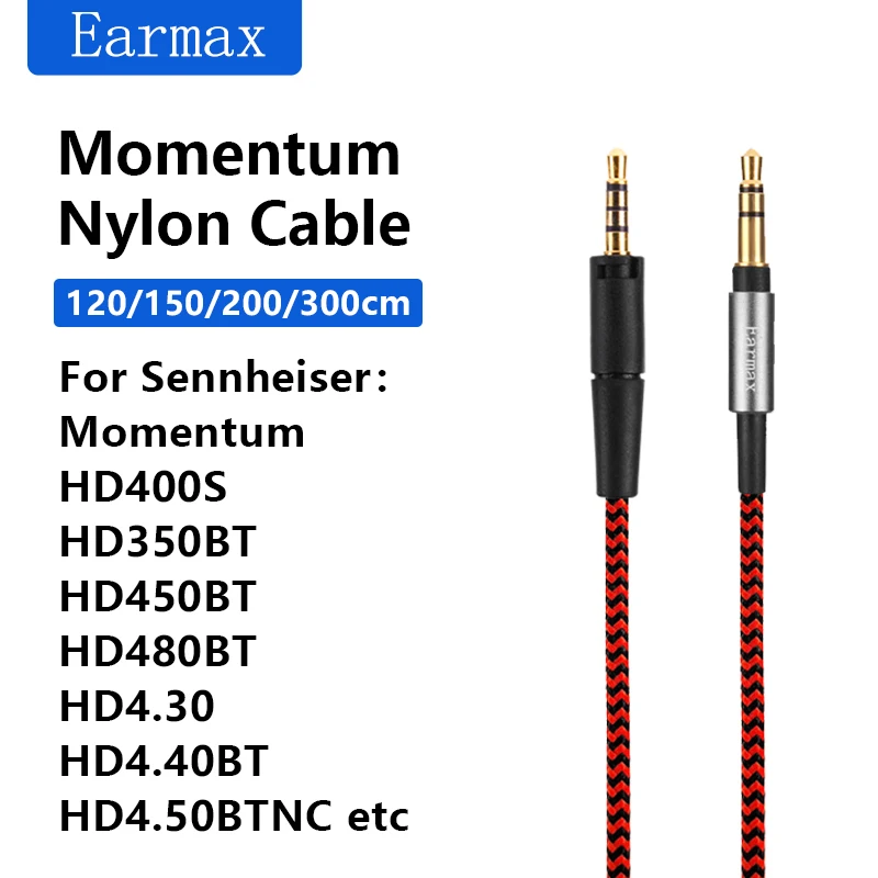 

For Sennheiser HD4.30 MOMENTUM HD458 HD458BT HD400S HD4.40BT HD450BT HD350BT Earphone Replaceable Nylon Braided Cable