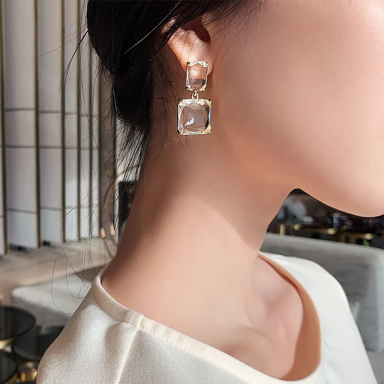 New Transparent Glass Block Women's Earrings Luxury Party Jewelry Sexy Girls UnusualChristmasEarringsFashionAccessorieswholesale