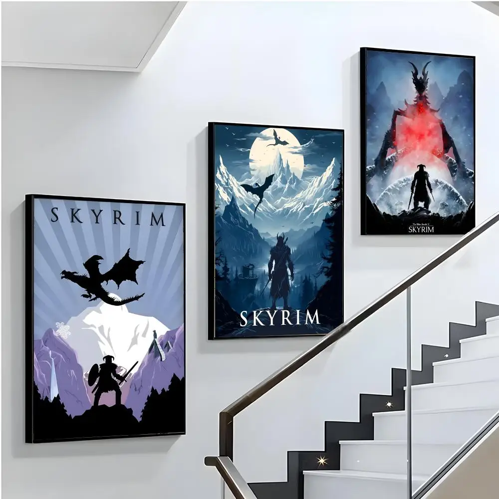 لعبة E-Elder Scrolls V Skyrim ملصق دائم اللوحة قماش الجدار الشنق المنزل DIY بها بنفسك الديكور الفن جدارية الجمالية مقاوم للماء