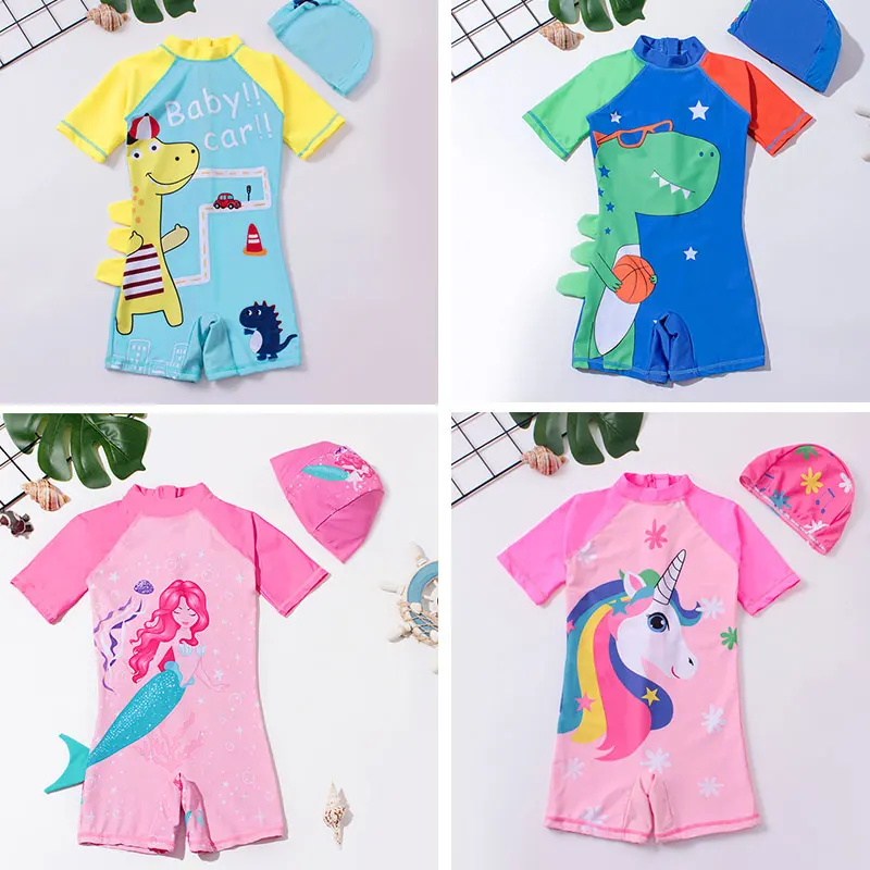 Summer Swimwear for Kids Girl One-piece Swimsuit Dinosaur Mermaid Boy and Girl Crianças Natação Vestuário Baby Bathing Clothes