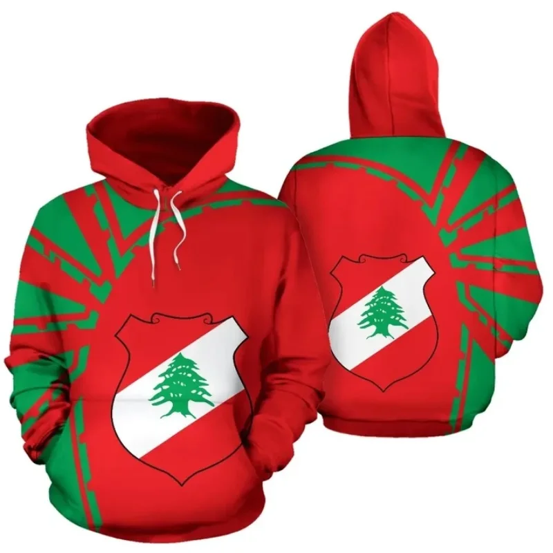 Full Print Lebanon Map Flag Graphic Sweatshirts National Emblem Pullovers Hoodies For Men Women Clothes Casual Plus Size Hoody