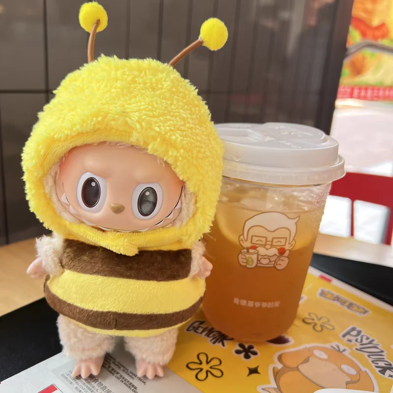 New Hot Arrival 17cm Labubu Cartoon Bee Set Cute Baby Clothes Cotton Cute Dolls Decoration For Girl Cute Ornaments Birthday Gift