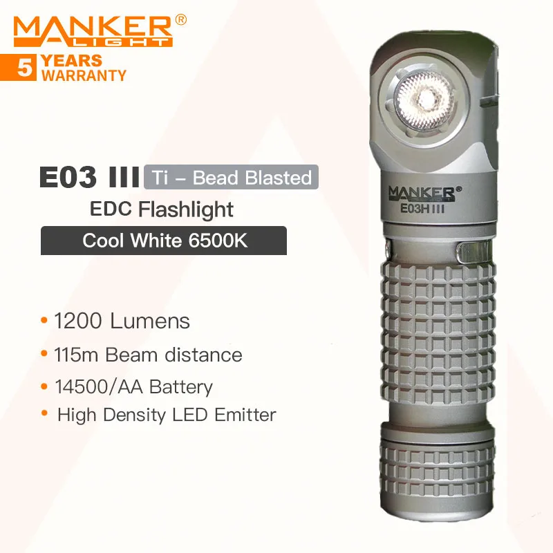 Manker E03H III 1200 Lumens, Magnetic Tail,Rechargeable Portable Flashlight/Headlamp,Includes Filter+14500 Battery+headband+clip