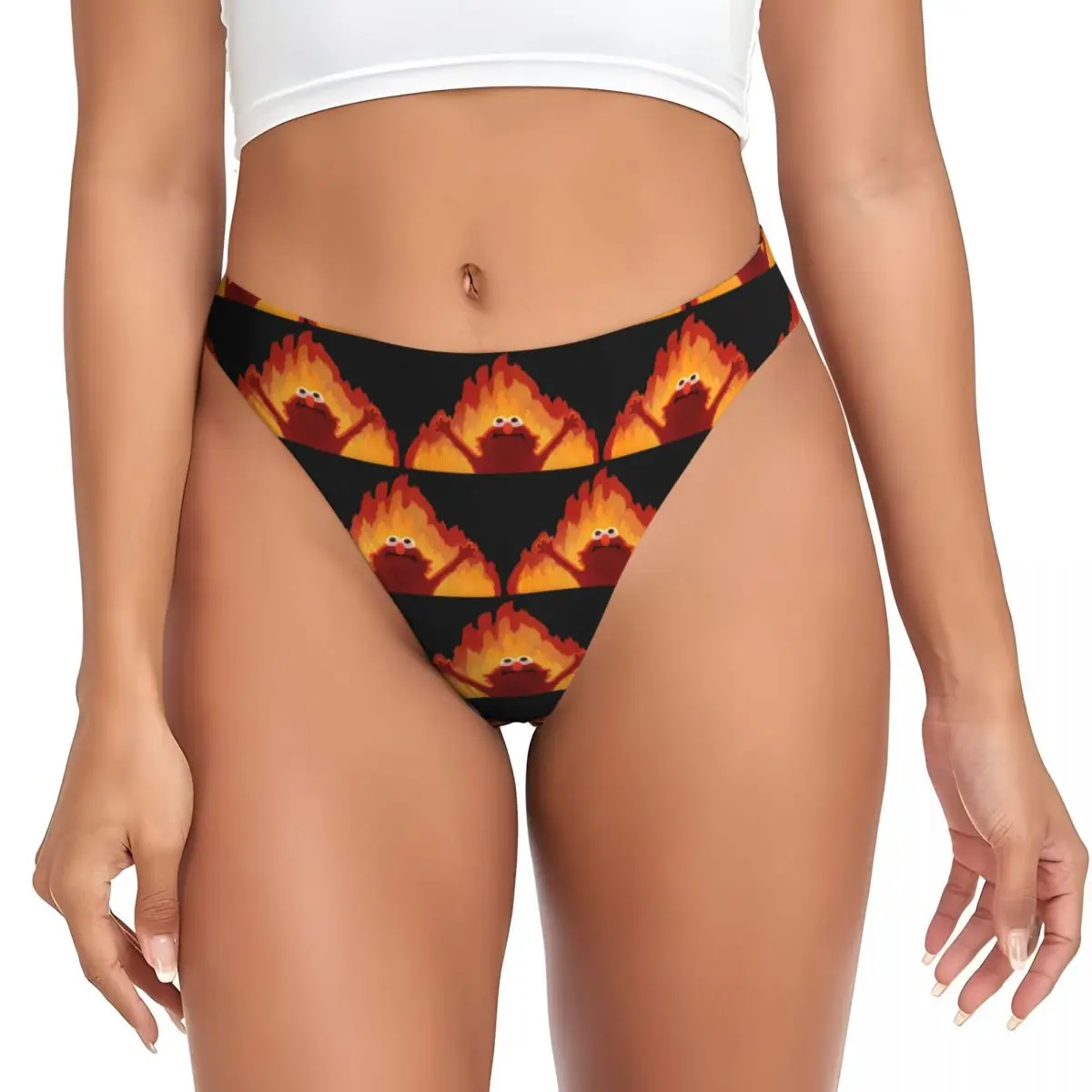 Женские стринги Custom Hellmo Elmo On Fire: дышащие, эластичные, комфортные трусики