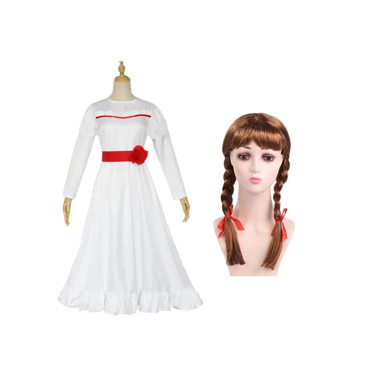 

Anime Ghost Doll Annabelle Dress Cosplay Costume Wig Set Halloween Carnival Party Dress Up Girl Uniform Set