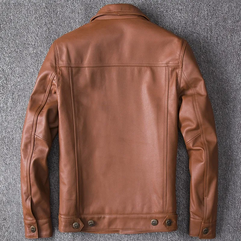 New leather for men short and fitted top layer cowhide motorcycle