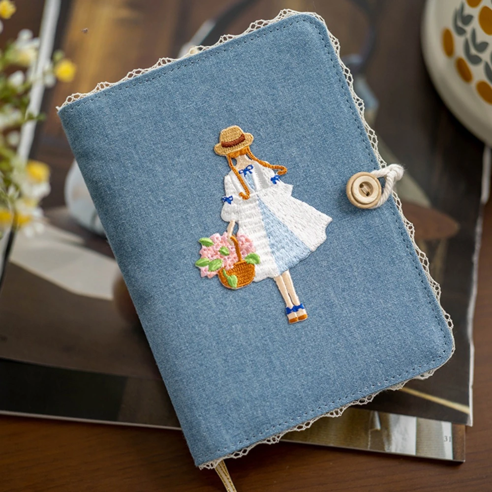 Lace Blue Sweet Girl Journal Notebook Fabric Cover Personal Diary Loose Leaf Agenda Planner Time Mangagement Book