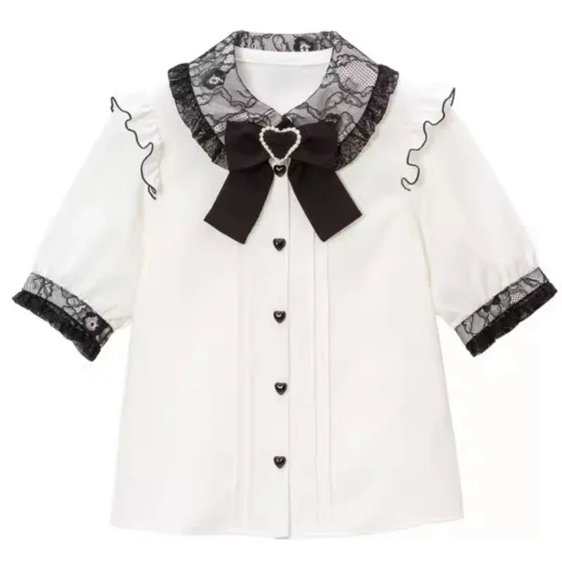 Blusa de estilo japonés Lolita Y2K para mujer, blusa elegante de manga corta, Tops dulces, camisa estética informal para oficina