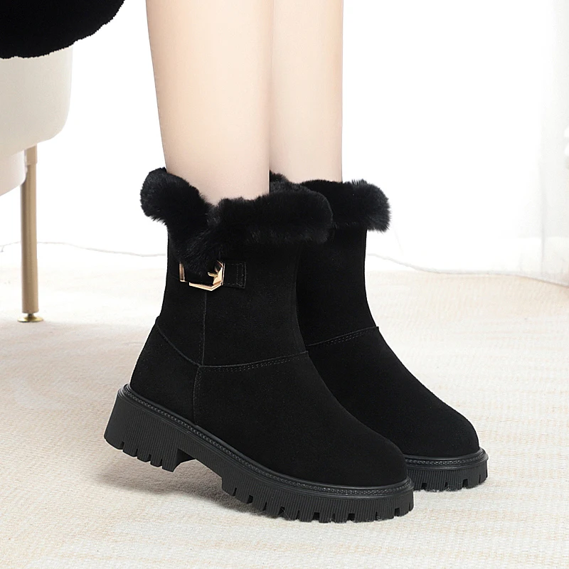 AIYUQI Women Snow Boots 2024 New Genuine Leather Large Size Winter Boots Women British Style Wool Warm  Marton Boots Women