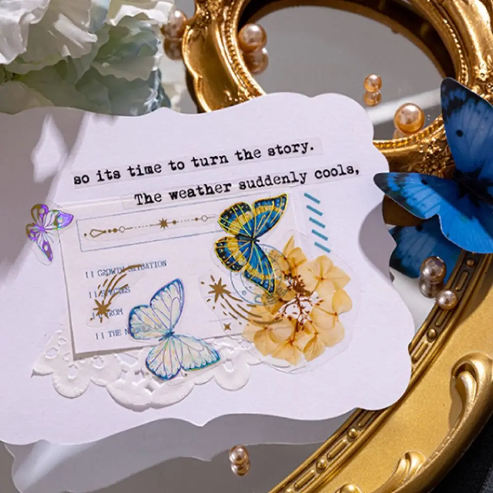 Account Handmade Collage Colorful Butterfly PET Sticker DIY Crafts Decora Album Decorative Stickers Adhesive Diary Stickers