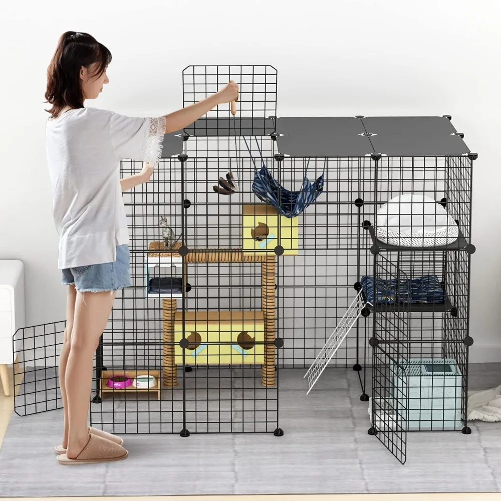 Outdoor Cat House, Balcony Cat Playpen with Platforms,DIY Kennels Crate Large Exercise Place Ideal for 1-2 Cats