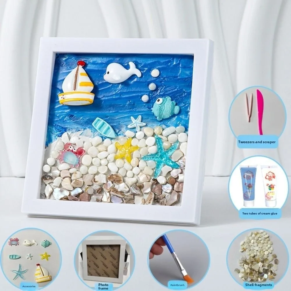 

Multicolor DIY Photo Frame Wood Material Cartoon 3D Ocean Scenery Painting 3D Design Handmade Photo Wood Frame Scrapbooking