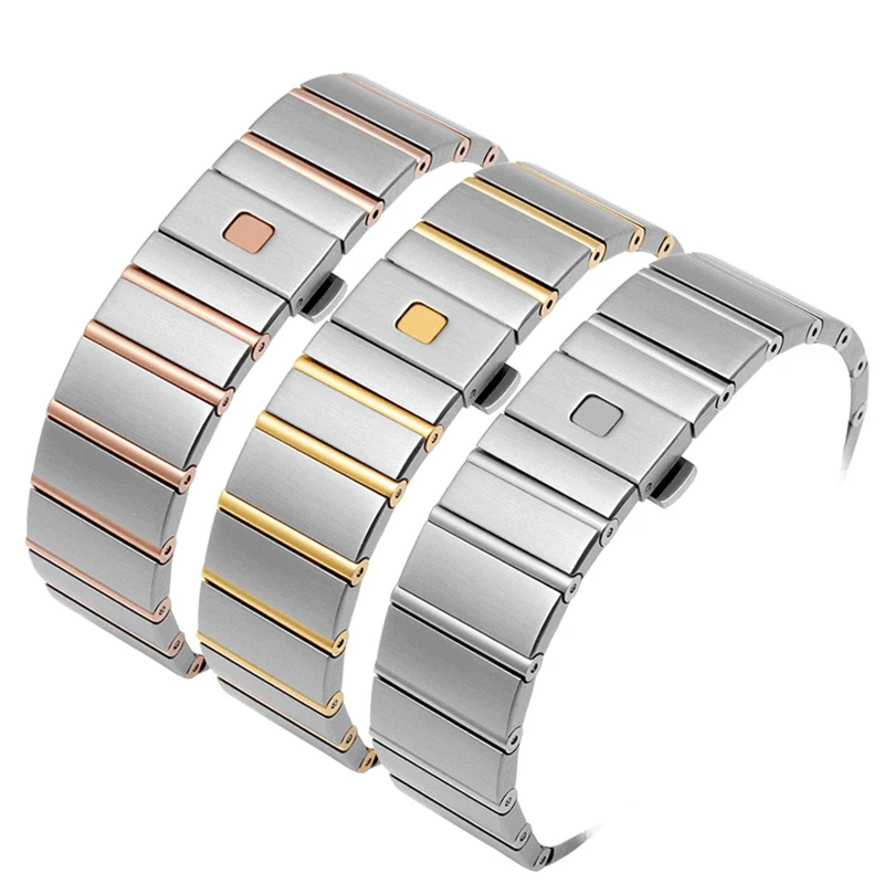 Stainless Steel Watchband for Omega CONSTELLATION Watch Strap 22*14 17*11mm Silver Wrist Bracelet Folding Clasp Logo On