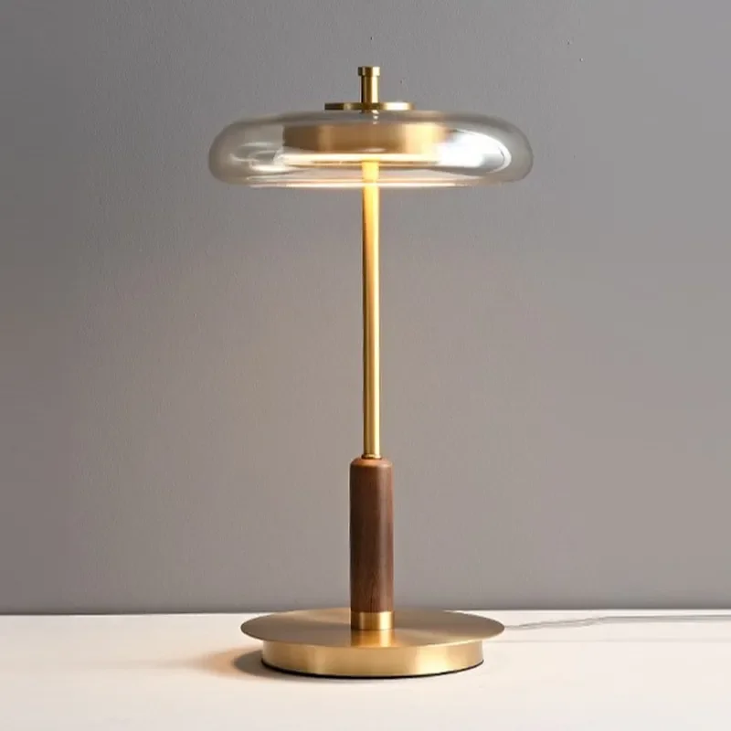 Nordic Brass Floor Lamp Walnut Wood Base Modern Luxury Standing Light Creative Designer Decor for Living Room Bedroom Study
