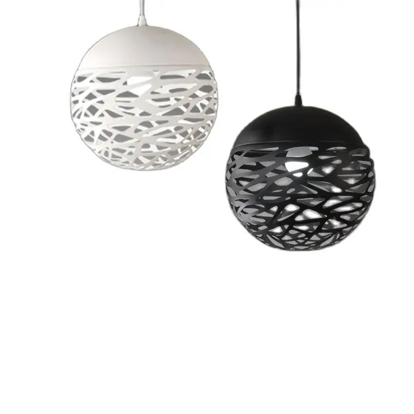

black white Hollow round ball pendant lights LED industrial restaurant aisle lamps living room island tabletop hanging lights