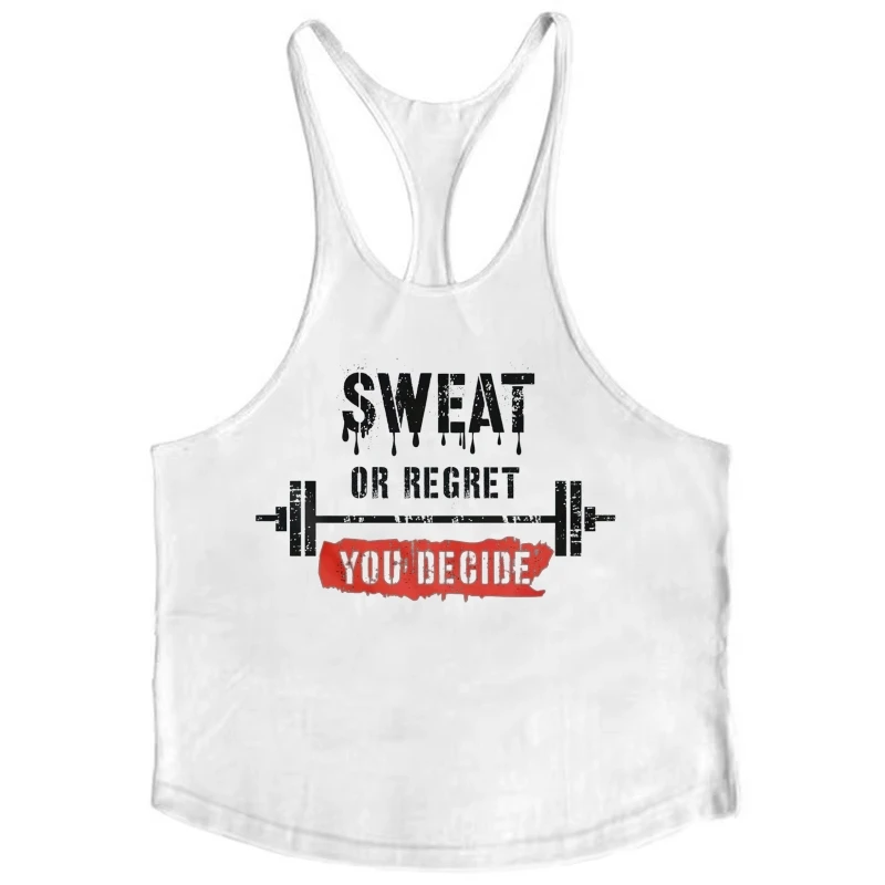 سترة Barbell Stringer للرجال "Sweat Or Regret You Decide" - قطن بدون أكمام بقصة ضيقة للرياضة الصيفية والجري وصالة الألعاب الرياضية