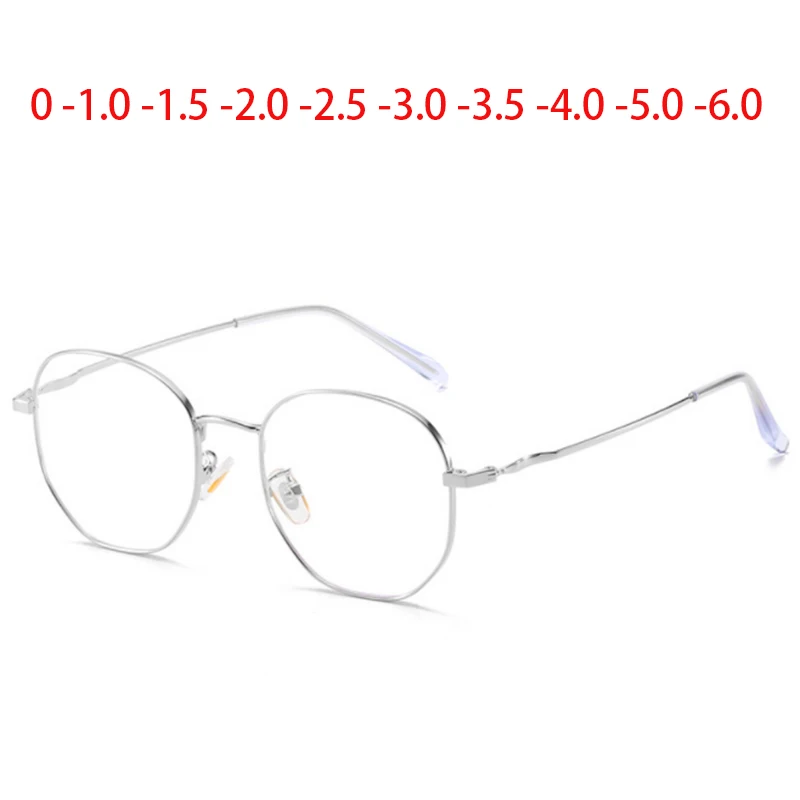 Women Myopia Glasses Men Metal Polygon Spectacle Frames For sight 0 -0.50 -1.00 -1.50  To -6.00