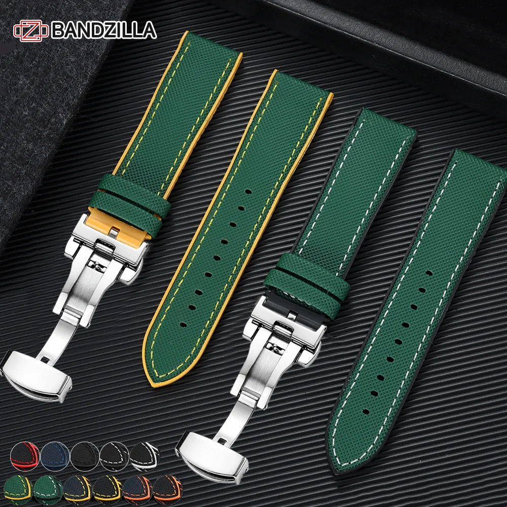 Nylon-Segeltuch-Gummi-Uhrenarmband 18/19/20/21/22/24mm Wasserdichtes Uhrenarmband für Omega Silikon-Schmetterlingsverschluss-Uhrenarmbänder