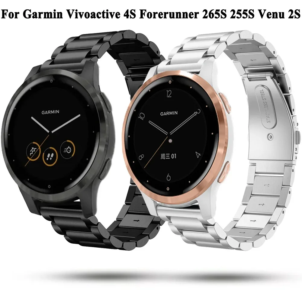 

For Garmin Vivoactive 4S Stainless Steel Strap Metal Watchband For Forerunner 255S 265S Venu 2S Smart Watch Bands Bracelet Belt