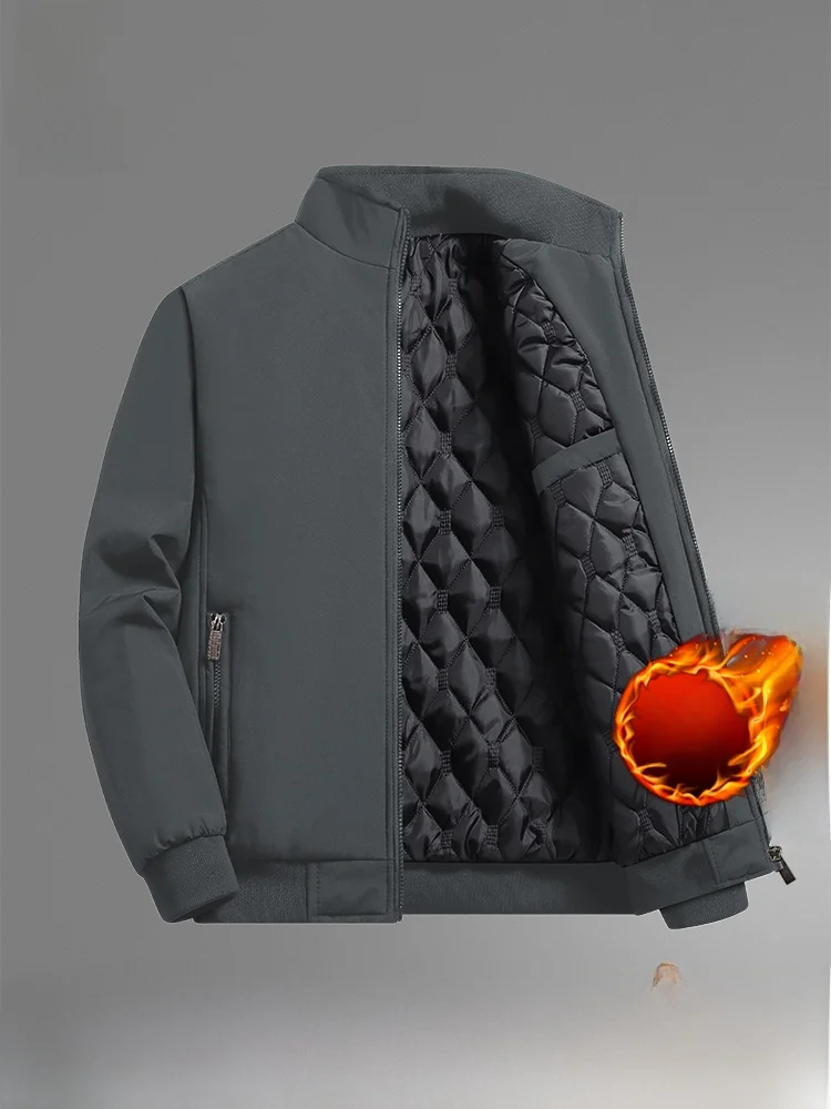 

Men's Fce Lined Cotton Jaet Busin Casual Large Size Autumn Winter Warm Stand Collar Coat Polyester Fiber Long Sve