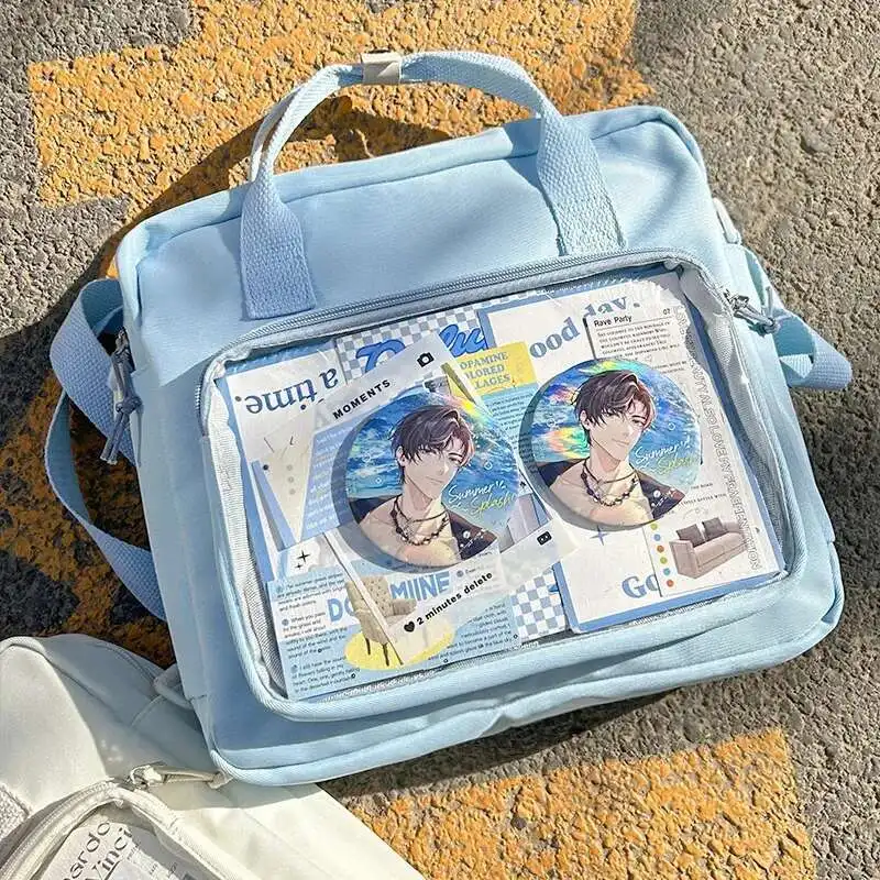 Y2K Women Ita Backpacks Fashion DIY Badge Knapsack Cute Girl Transparent Pocket Casual Nylon Shoulder Bag Crossbody Bag Handbags