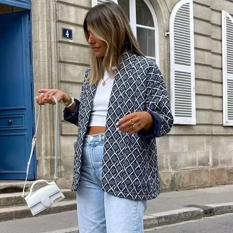 الخريف الشتاء النساء خمر منقوشة المطبوعة معاطف شيك الشارع الشهير سيدة ملابس خارجية فضفاضة غير رسمية الإناث طويلة الأكمام ملابس خارجية دافئة