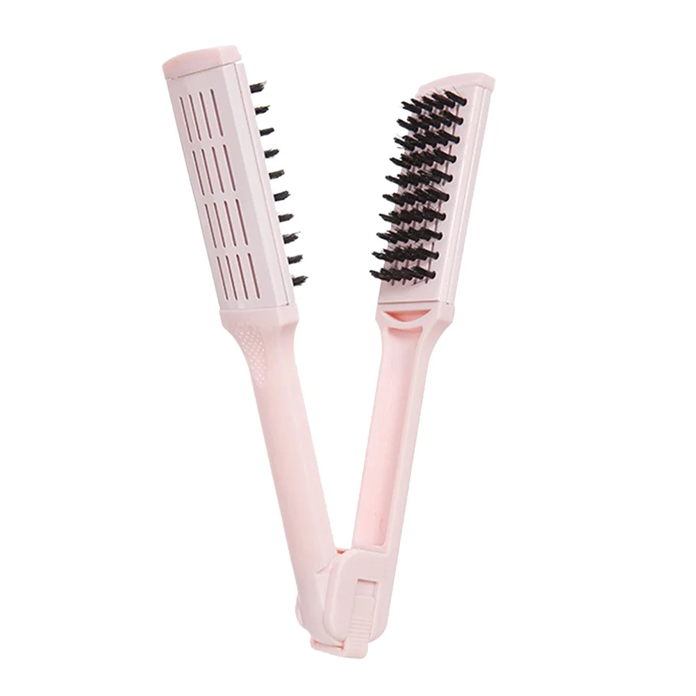 مشط تمليس الشعر على شكل حرف V أداة تصفيف للنساء فرشاة سفر محمولة قابلة للطي ذات استخدام مزدوج مشط ساخن للشعر المستعار المجعد