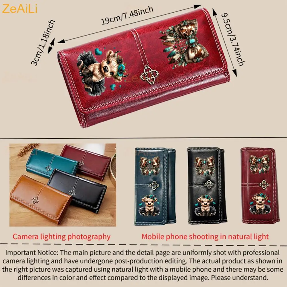 Bowknot Dance Skirt Highland Cow Women Wallet Luxury Long Purses for Cards Holder Wallets with Zip Coin Pocket Ladies Handbags
