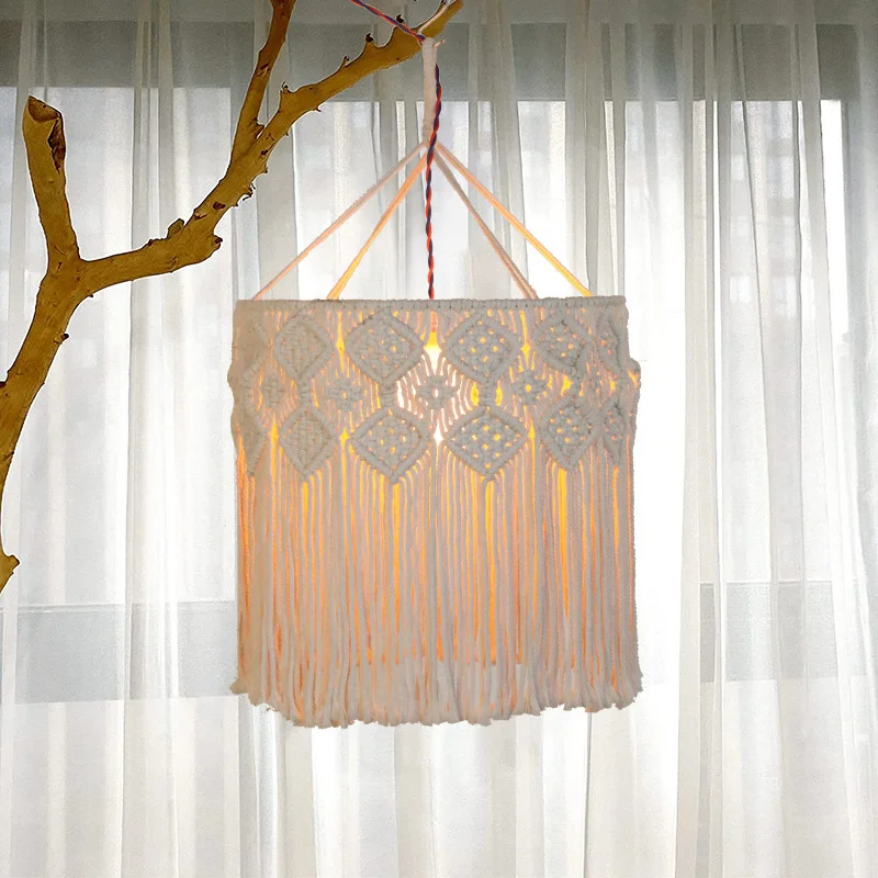 Wiszący na ścianie klosz z makramy ręcznie tkane bawełniane lampa Retro do dekoracji pokoju styl boho sypialni dekoracja salonu