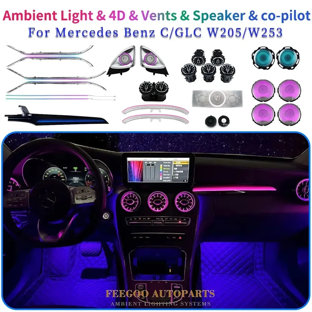 

For Mercedes-Benz C GLC X253 W205 Car Interior Lights Vents Speaker Seat Back Decorative Light Retrofita 64 color Ambient Light