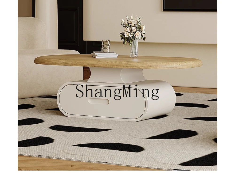 CL Small Apartment Oval Home Coffee Table Natural Wood Style New Trendy Sofa Table Coffee Table