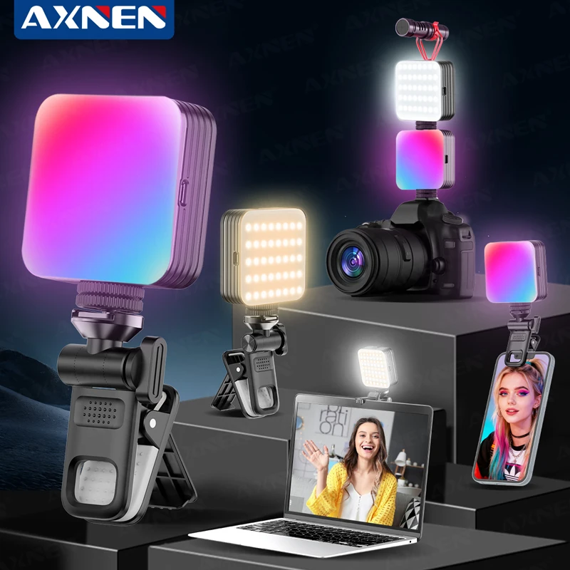 RGB LED Selfie Light Phone Fill Light 3 Modes Dimmable Light Rechargeable Portable Video Light for Vlog Video Conference