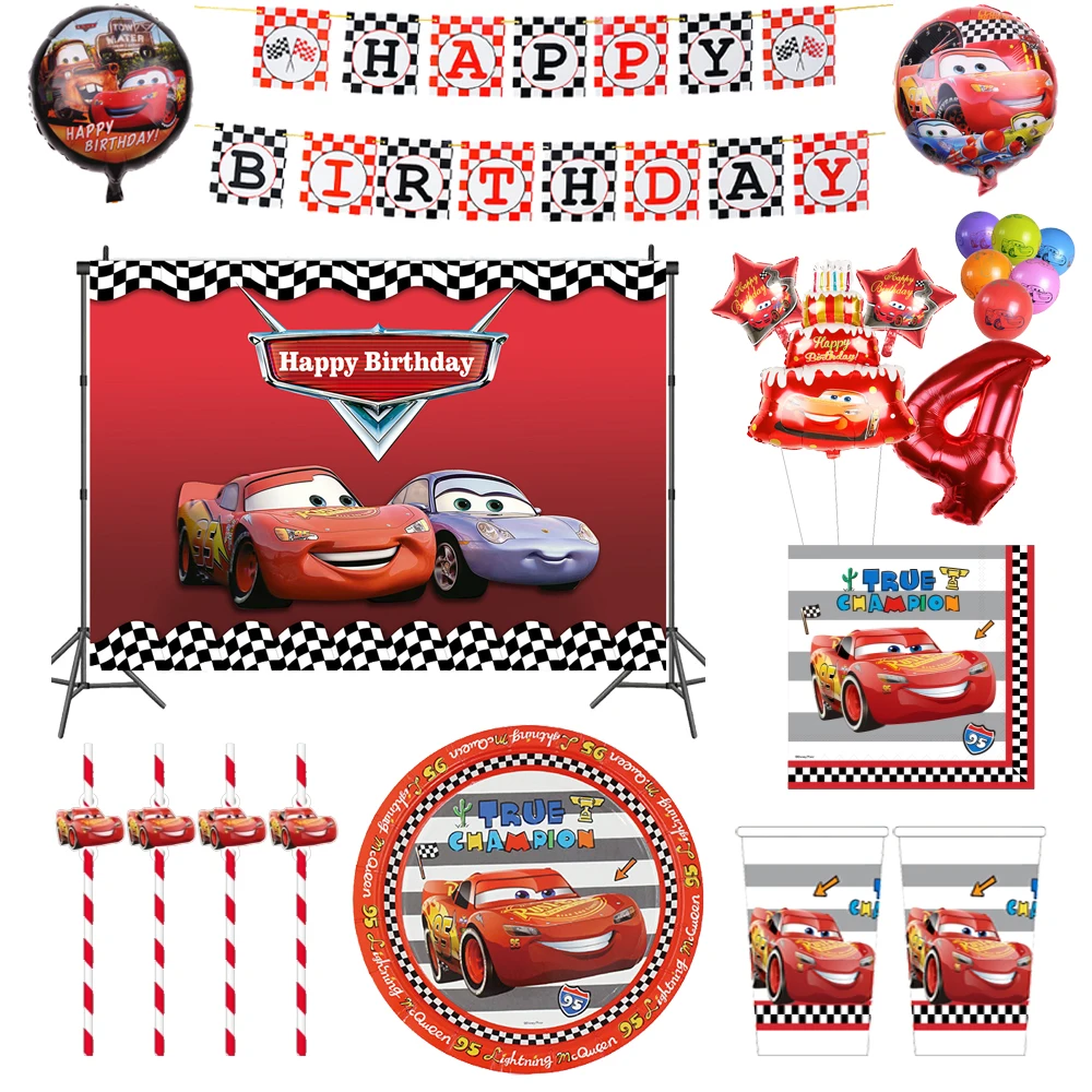 Disney Cars Lightning McQueen Theme Birthday Party Decorations Disposable Paper Straw Plate Napkin Cup Tablecloth Party Supplies