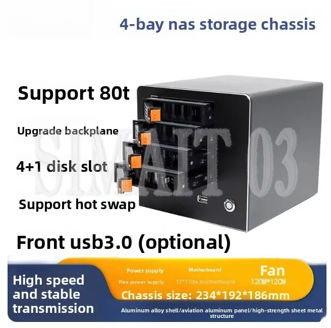 

4-Bay NAS Hot-Swappable Case, Private Cloud & Home Theater Server, ITX Chassis