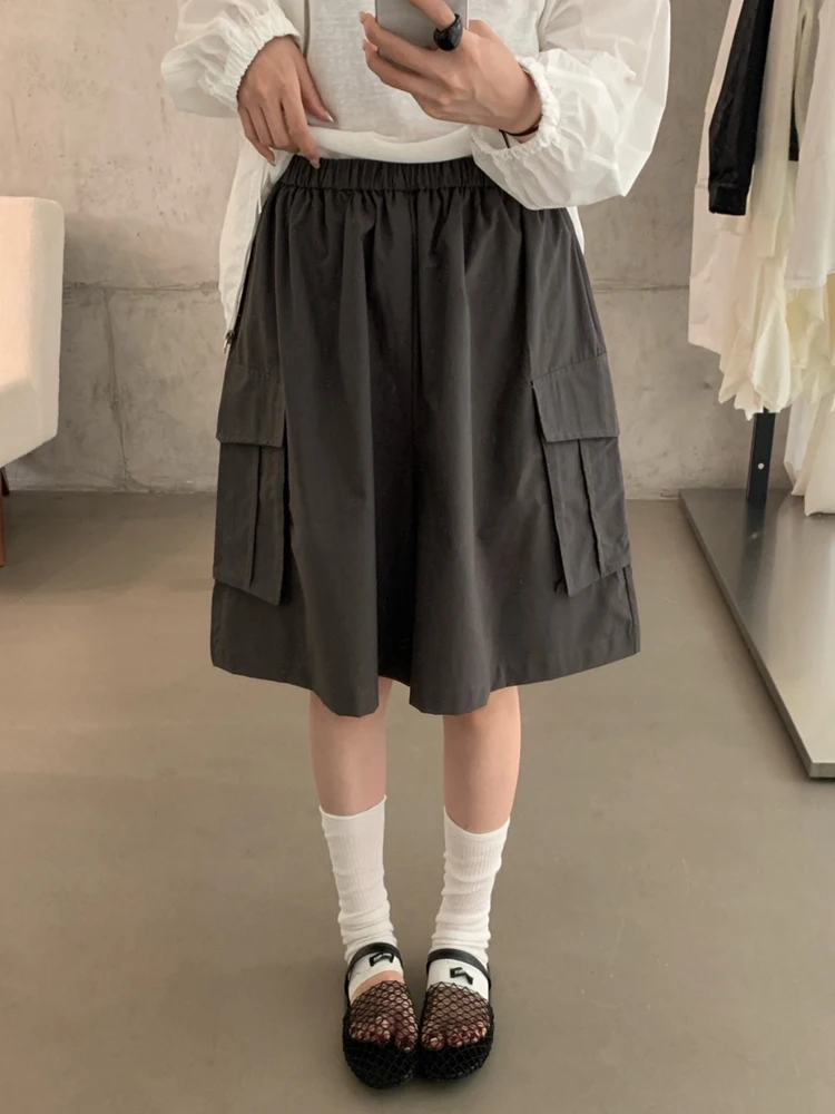 Casual Loose Elastic Waist Wide Leg Short Five-Point Pants Women's Korean Style Summer New Loose Slimming Leisure Cotton Blen...