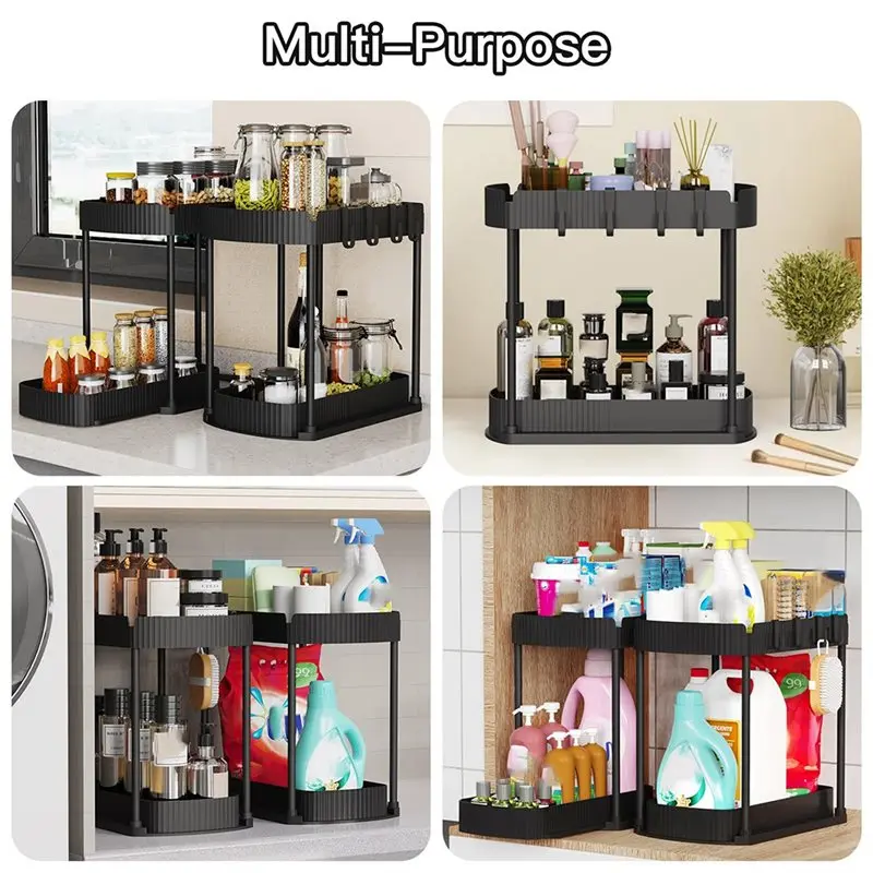 【TODAY-ONLY!】Multi-Purpose For Bathroom& Kitchen Pull-Out Storage Organizers, Under Sink Cabinet Storage,12.8 Inches(2 Pack)