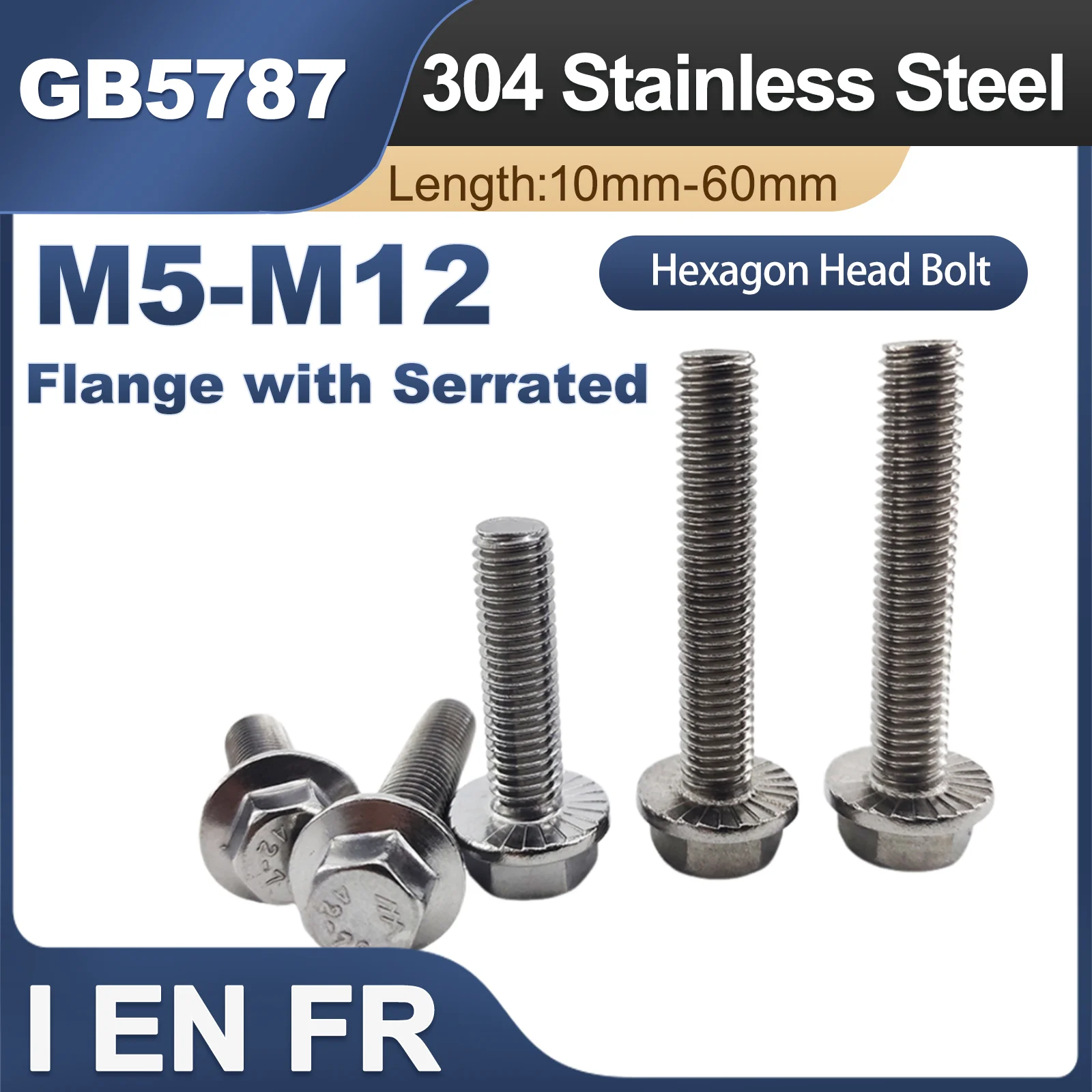 1/10Pcs 304 Stainless Steel Hexagon Head Cap Screw with Serrated Flange External Hex Washer Head Bolt GB5787 M5 M6 M8 M10 M12