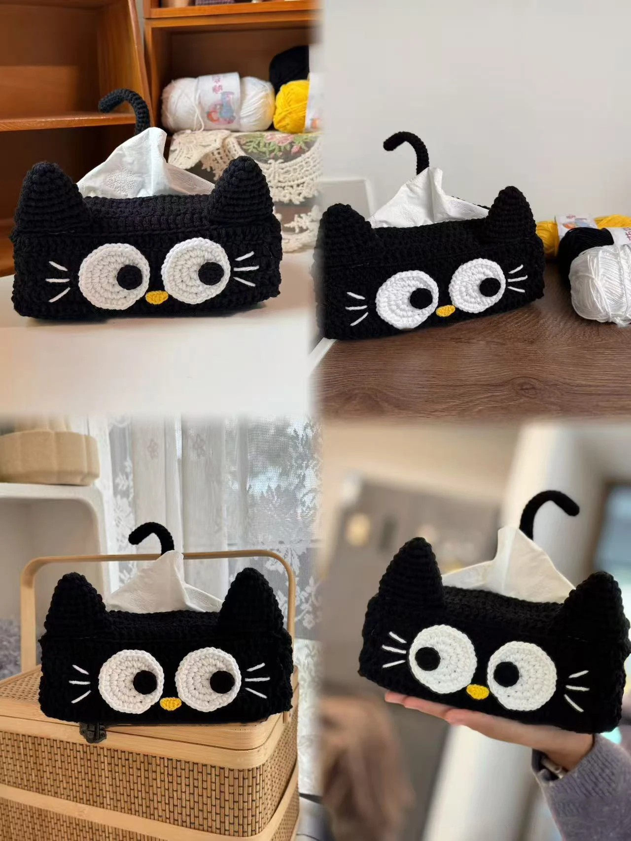 Handmade Black  Toilet Paper Box Crochet DIY Material Kit Doll Gift Boredom Buster Yarn Fabric Crafts Accessories