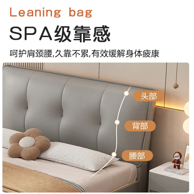 One piece of hair leather bed master bedroom atmosphere double 1.8 meters soft bag fabric solid wood wedding bed