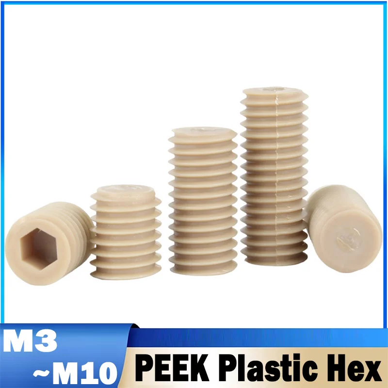 M3 M4 M5 M6 M8 M10 PEEK Plastic Hex Socket Set Screw High Strength High Temperature Resistant Insulated