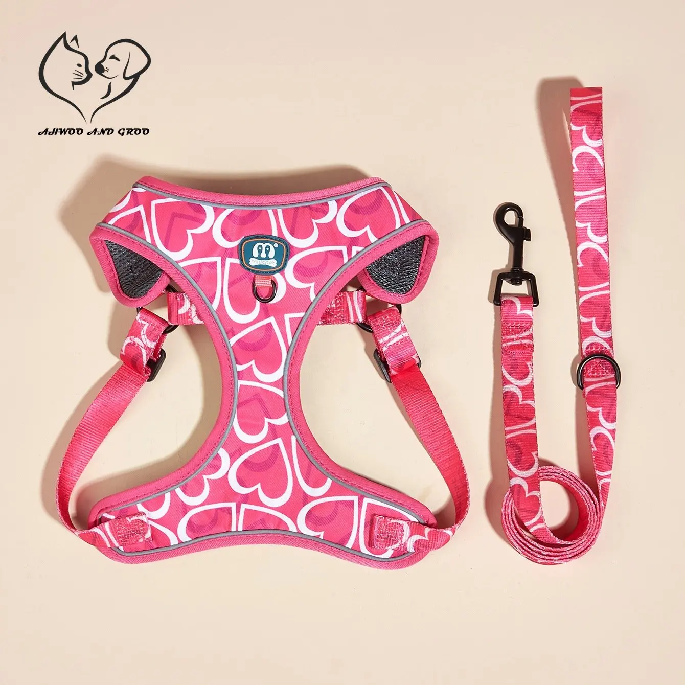 Print Breathable Dog Harness Leash Set Pink Soft Pet Chest Strap Small Medium Large Dogs Reflective Outdoor Travel Pet Supplies