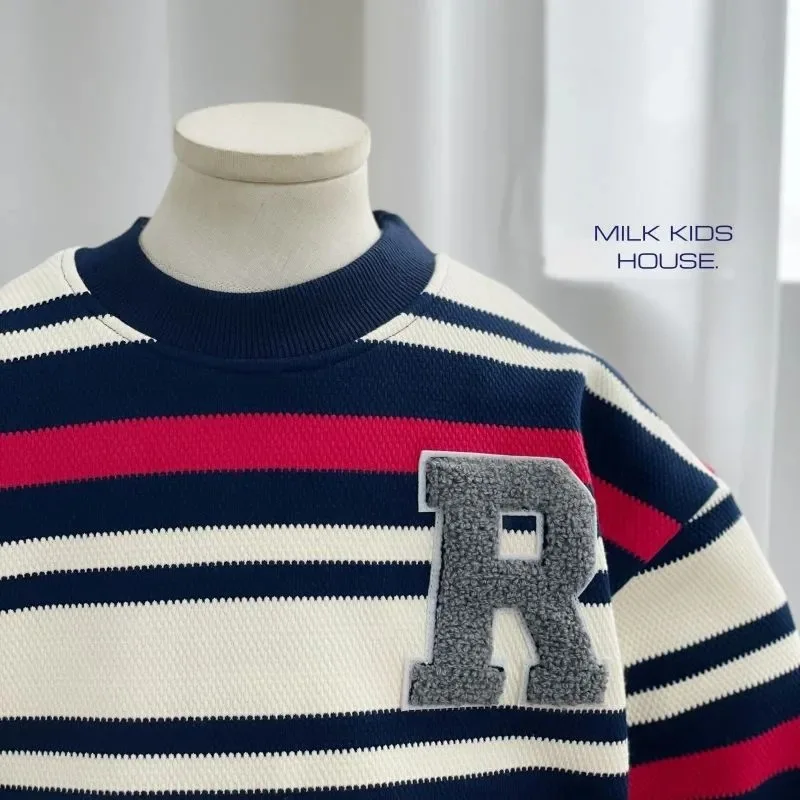 Winter Toddler Boys Sweatshirts Towel Embroidered Letter Infant Boys One-piece Thick Hoodie Striped Contrast Baby Boys Warm Tops