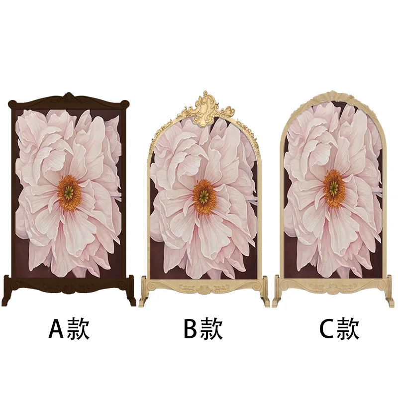 

French medieval style flower bud solid wood carving flower screen partition living room bedroom blocking entrance household mobi