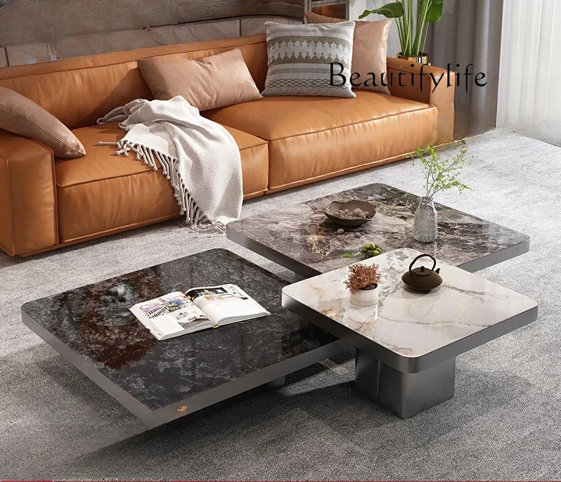 

Light Luxury Tea Table New High-End Minimalist Stone Plate Square Combination Villa Marble Tea Table