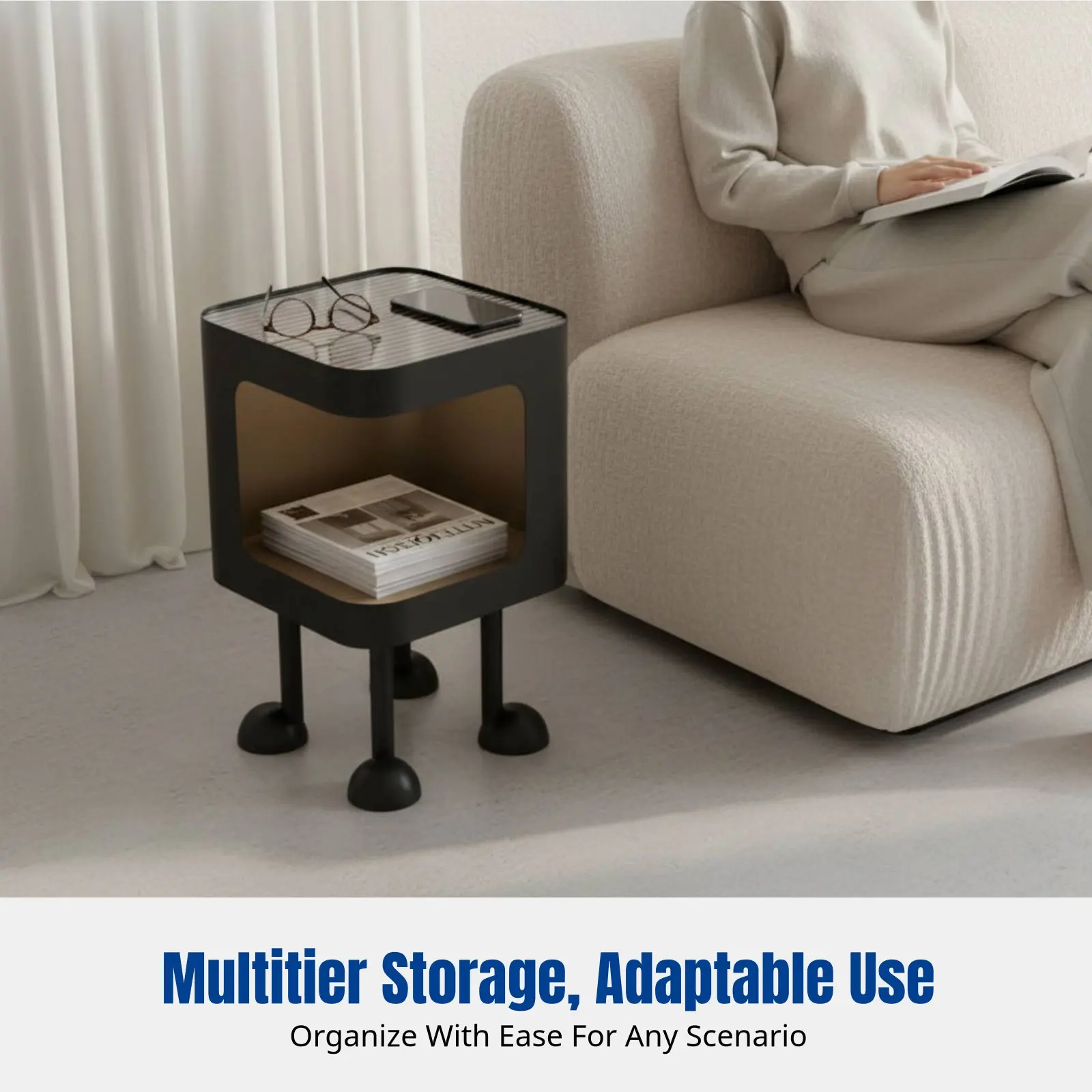 

Minimalist Cream Bedside Cabinet Light, Multi-Layer Storage Shelf, Bedroom End Table
